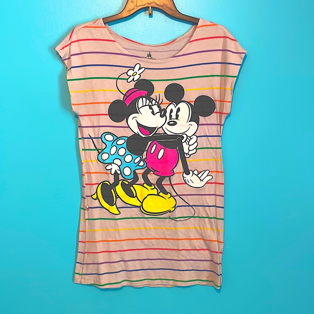 Disney rainbow stripe Mickey & Minnie sleeveless tee, women size small